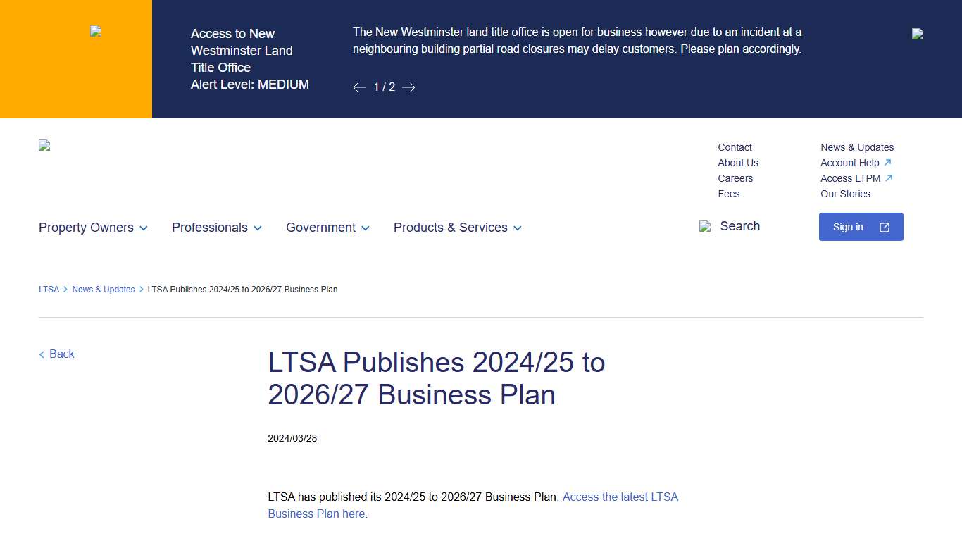 LTSA Publishes 2024/25 to 2026/27 Business Plan - LTSA