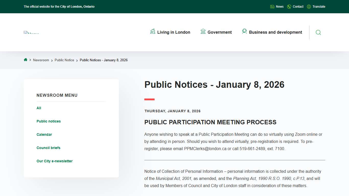 Public Notices - January 8, 2026 City of London