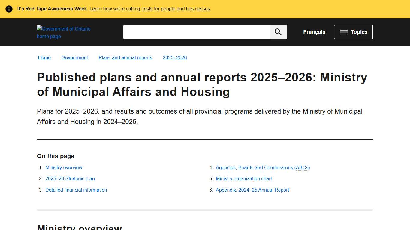 Published plans and annual reports 2025–2026: Ministry of Municipal Affairs and Housing ontario.ca